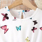 BAESD Girls Conversational Print Round Neck Puff Sleeves Cotton Fit & Flare Dress