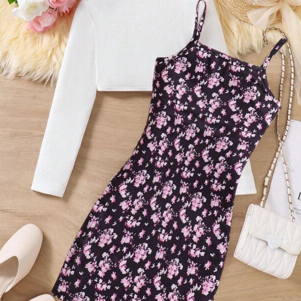 BAESD Floral Print Applique Crepe A-Line Maxi Dress