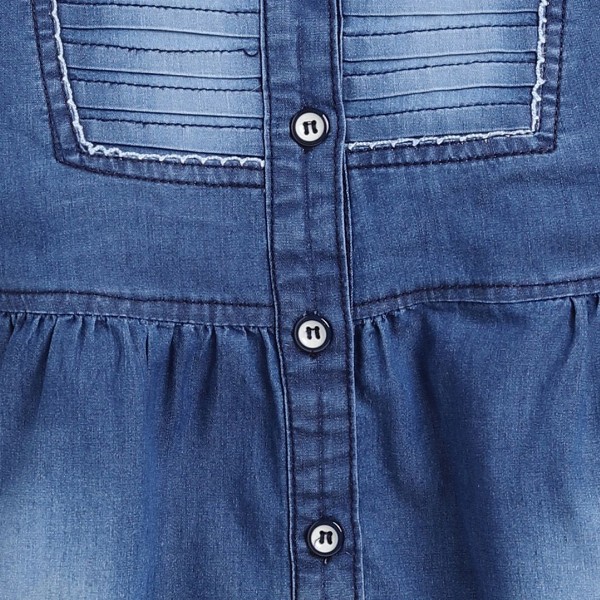 Here&Now X Denikid Girls Pure Cotton Cap Sleeves Denim A-Line Dress