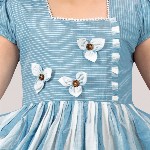 YK Girl Striped Square Neck Puff Sleeve Tiered Fit & Flare Midi Dress