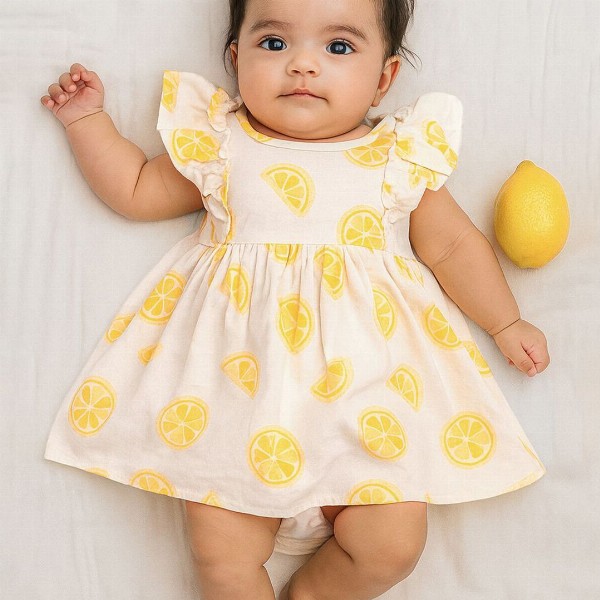 Somersault Girls Lemon Slice Printed Fit & Flare Dress