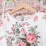 BAESD Girls Floral Print Round Neck Short Puff Sleeves Fit & Flare Dress