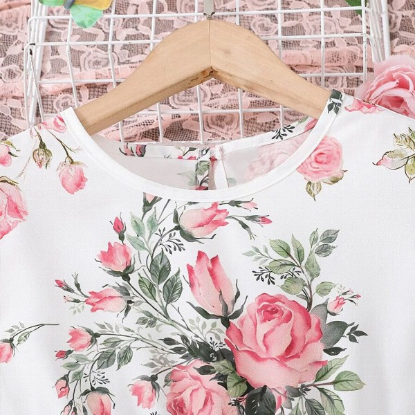 BAESD Girls Floral Print Round Neck Short Puff Sleeves Fit & Flare Dress