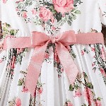 BAESD Girls Floral Print Round Neck Short Puff Sleeves Fit & Flare Dress