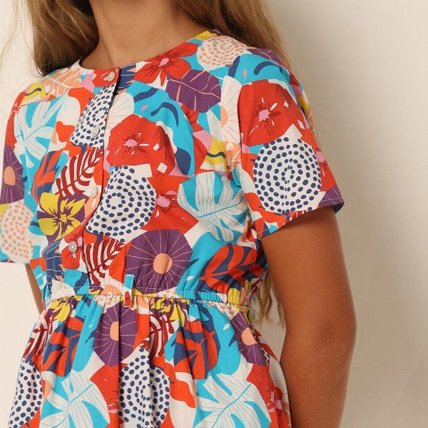 Vero Moda Girls Tropical Print Pure Cotton Fit & Flare Dress