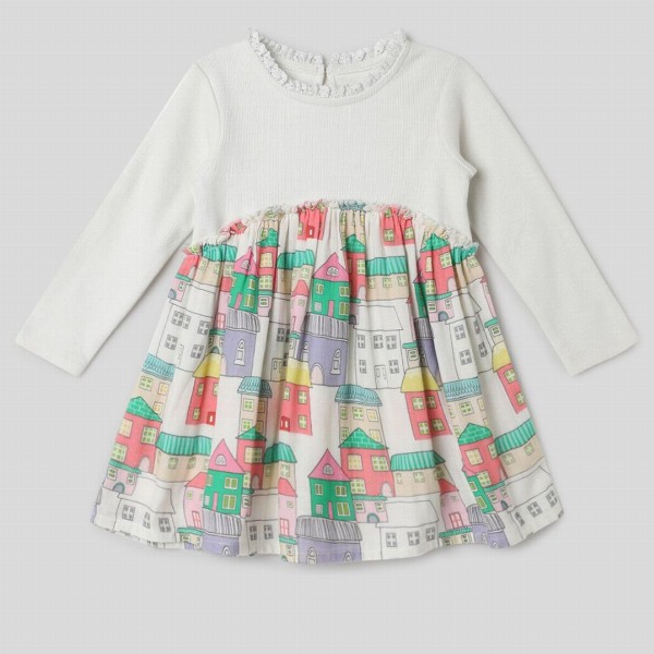 Somersault Girls Round Neck Conversational Printed Cotton Fit & Flare Dress