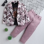 BAESD Boys Notched Lapel Collar Single-Breasted Blazer with Trouser & T-Shirt 3-piece Suit