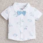BUMZEE Infants Boys Printed Pure Cotton Shirt With Shorts And Bow Cap Suspenders