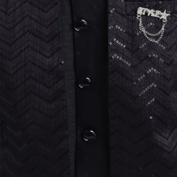 FOURFOLDS Boys Embellished Sequinned Mandarin collar Bandhgala Blazer With Trouser