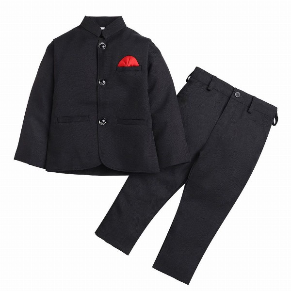 BAESD Boy 2Pcs Mandarin Collar Bandhgala Blazer With Trousers