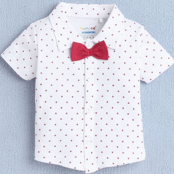 BUMZEE Boys Geometrical Printed Half Sleeves Shirt Shorts With Bow Suspender And Cap