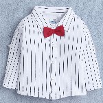 BUMZEE Infants Boys Striped Shirt Collar Pure Cotton Shirt With Shorts And Bow Waistcoat