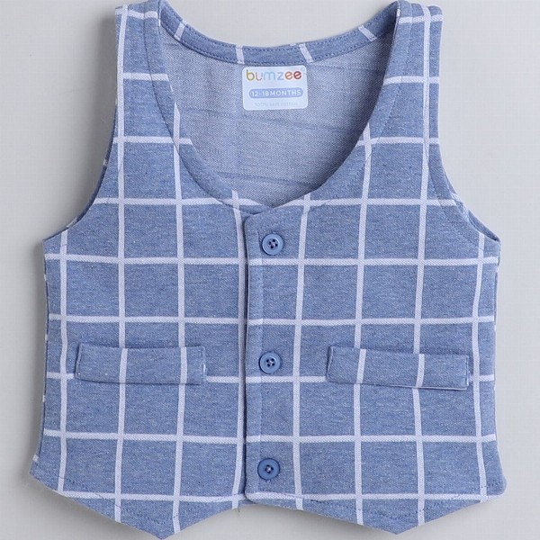 BUMZEE Infant Boys Pure Cotton Shirt With Shorts & Waistcoat