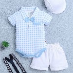 BUMZEE Boys Checked Pure Cotton Leotard With Shorts