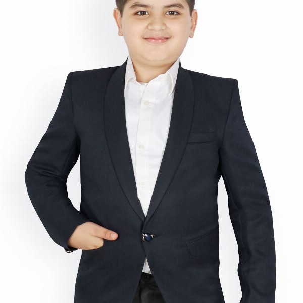 SG YUVRAJ Boys Navy-Blue Solid Regular-Fit Single-Breasted Blazer