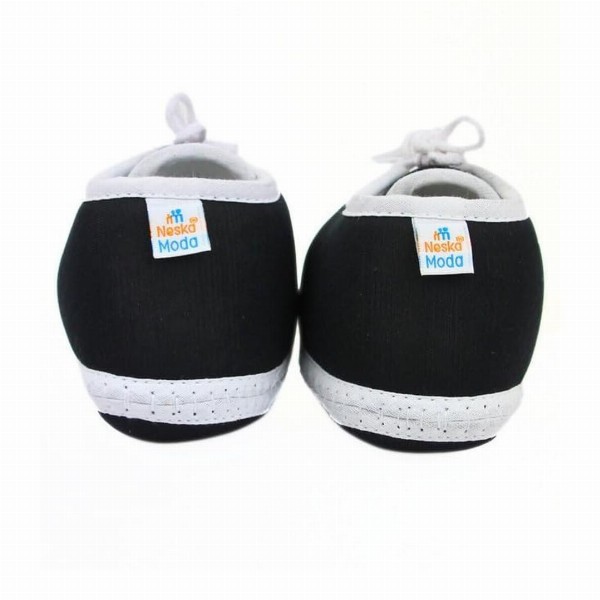 Neska Moda 3 To 12 Months Baby Boys & Baby Girls Cute Soft Cotton Pre-Walker Lace Plain Booties (Toe to Heel Length - 12 cm, Black:White)