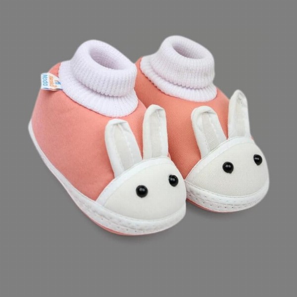 Neska Moda 3 To 12 Months Baby Boys & Baby Girls Cute Soft Cotton Pre-Walker Rabbit Face Booties (Toe to Heel Length - 12 cm, Light Pink)