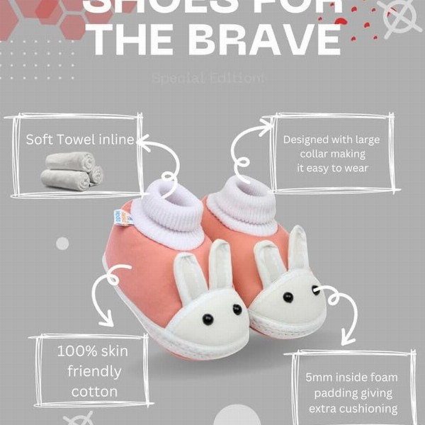 Neska Moda 3 To 12 Months Baby Boys & Baby Girls Cute Soft Cotton Pre-Walker Rabbit Face Booties (Toe to Heel Length - 12 cm, Light Pink)