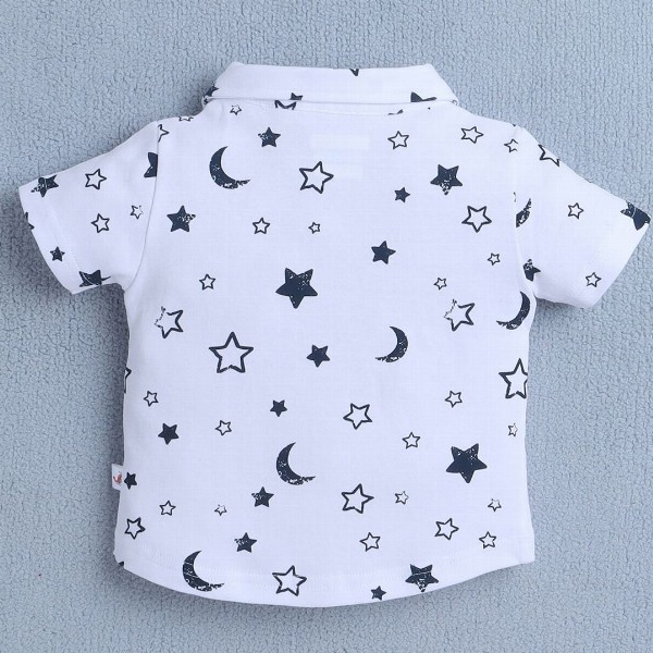 BUMZEE Boys Printed Pure Cotton Shirt with Short Set With Bow Suspender & Cap