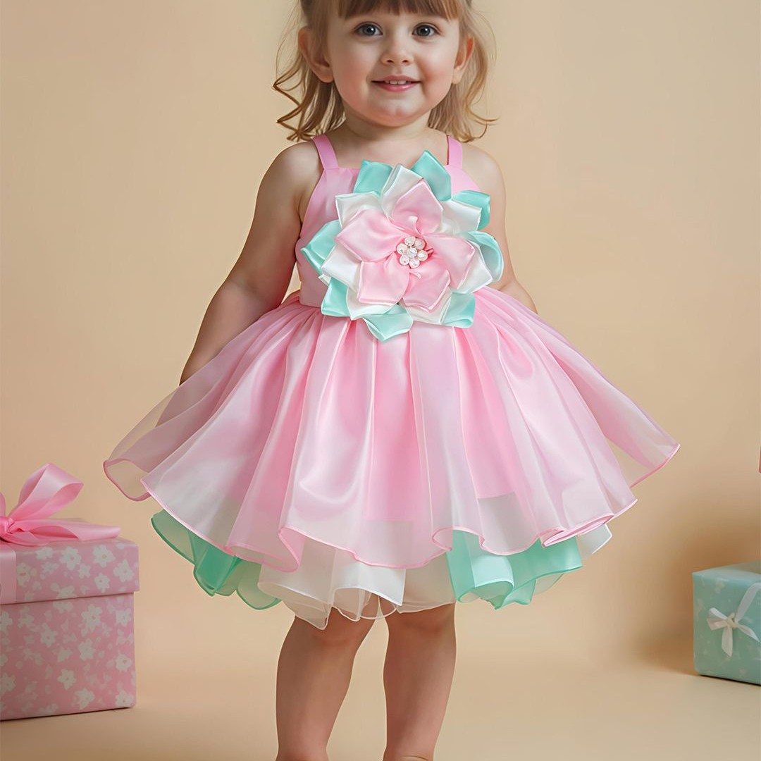 PINK LEAF Girls Embellished Bow Balloon Dress