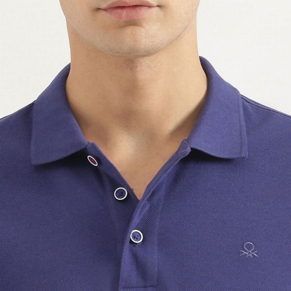 United Colors of Benetton Men Solid Polo Collar Regular Fit Cotton T-shirt