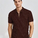 Moda Rapido Men Self Design Polo Collar T-shirt