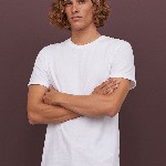 HM Men White Solid Cotton Pure Cotton T-shirt Regular Fit