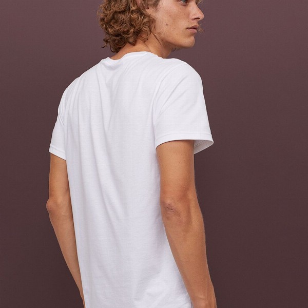 HM Men White Solid Cotton Pure Cotton T-shirt Regular Fit