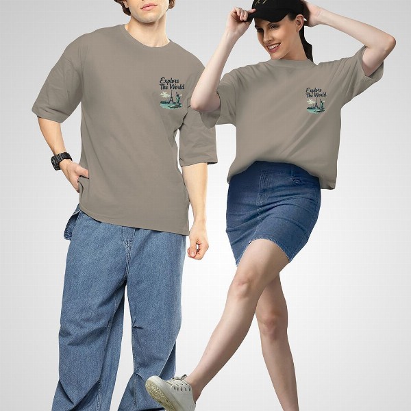 BAESD Unisex Twistform Twinny Zone Pack Of 2 ExploreW2 Printed Cotton Oversized T-shirts