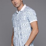 Raymond Men Blue & White Printed Polo Collar T-shirt