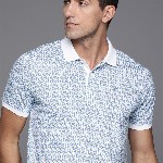 Raymond Men Blue & White Printed Polo Collar T-shirt