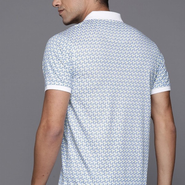 Raymond Men Blue & White Printed Polo Collar T-shirt