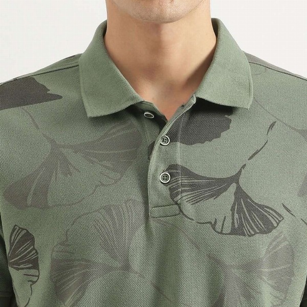 United Colors of Benetton Men Floral Printed Polo Collar Cotton T-shirt
