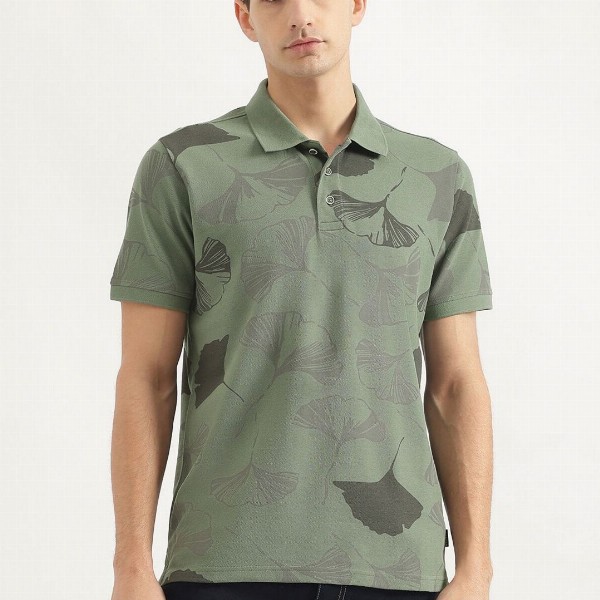 United Colors of Benetton Men Floral Printed Polo Collar Cotton T-shirt