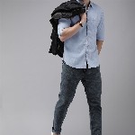 The Roadster Lifestyle Co Men Light Blue Solid Regular Fit Chambray Casual Shirt