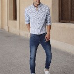 Mast & Harbour Men Blue & White Slim Fit Striped Casual Shirt