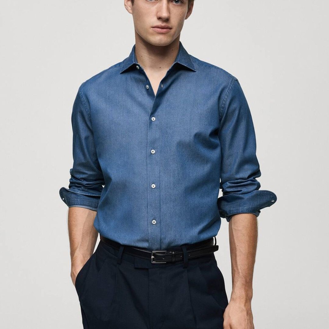 MANGO MAN Chambray Pure Cotton Shirt