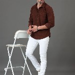 HERE&NOW Slim Fit Long Sleeves Spread Collar Casual Shirt