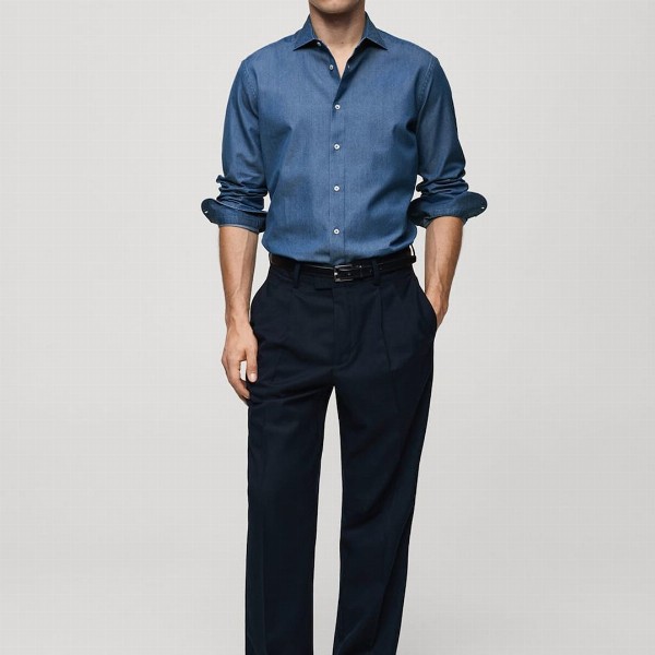 MANGO MAN Chambray Pure Cotton Shirt