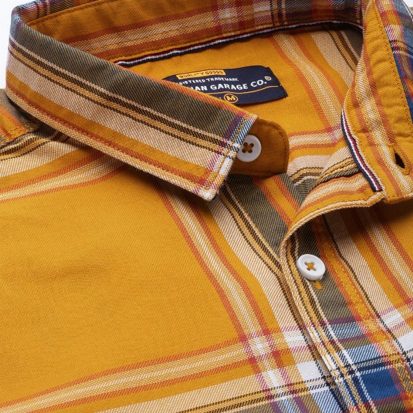 The Indian Garage Co Men Yellow Comfort Checked Regular Fit Casual Shirt