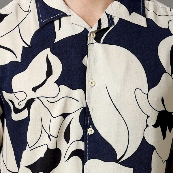 HERE&NOW Men Navy Blue & Off White Slim Fit Printed Casual Shirt