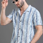 Moda Rapido blue Slim Fit Striped Short Sleeves Cotton Casual Shirt