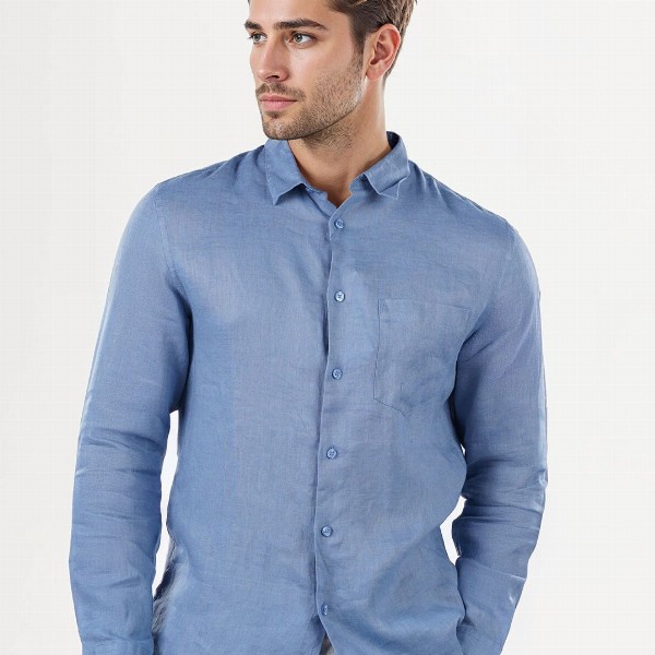 Celio Men Classic Fit Spread Collar Solid Pure Linen Casual Shirt