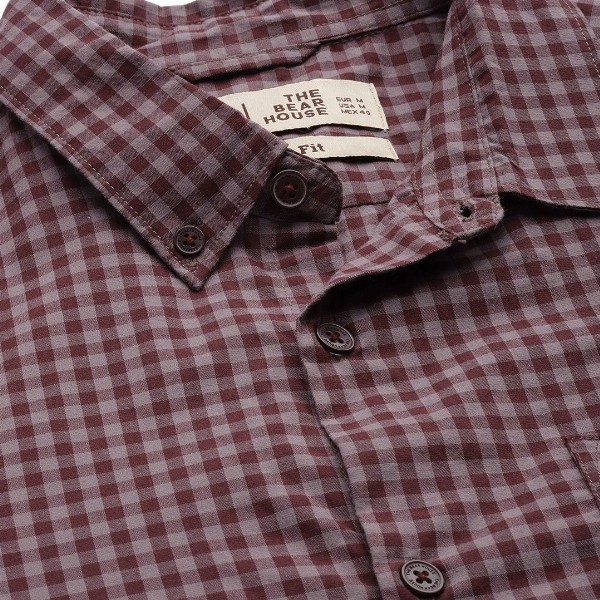 THE BEAR HOUSE Men Maroon & Pink Slim Fit Gingham Checked Cotton Shirt
