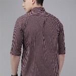 THE BEAR HOUSE Men Maroon & Pink Slim Fit Gingham Checked Cotton Shirt