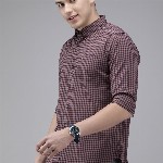THE BEAR HOUSE Men Maroon & Pink Slim Fit Gingham Checked Cotton Shirt