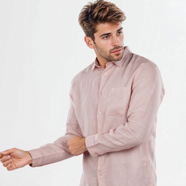 Celio Men Classic Regular Fit Spread Collar Solid Pure Linen Casual Shirt