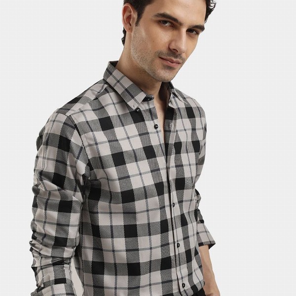 The Collection Checked Button Down Collar Long Sleeves Classic Slim Fit Cotton Shirt