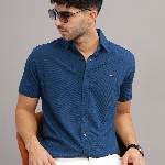 Parcel Yard Classic Geometric Self Design Spread Collar Cotton Casual Shirt