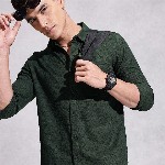 WROGN Opaque Self Design Textured Pure Cotton Casual Shirt